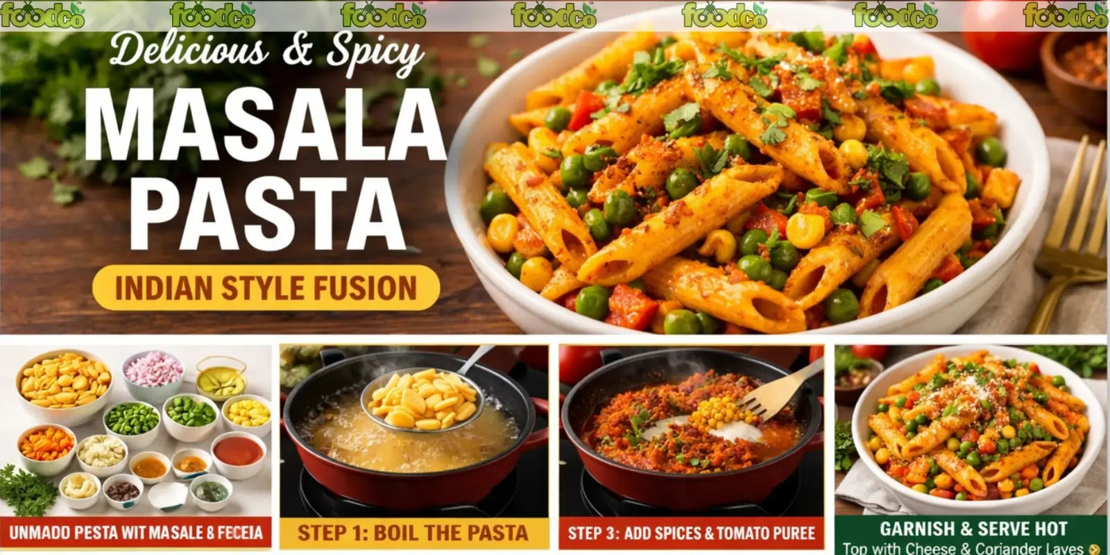 Best Masala Pasta Recipe | Indian Style Spicy Pasta | Foodco