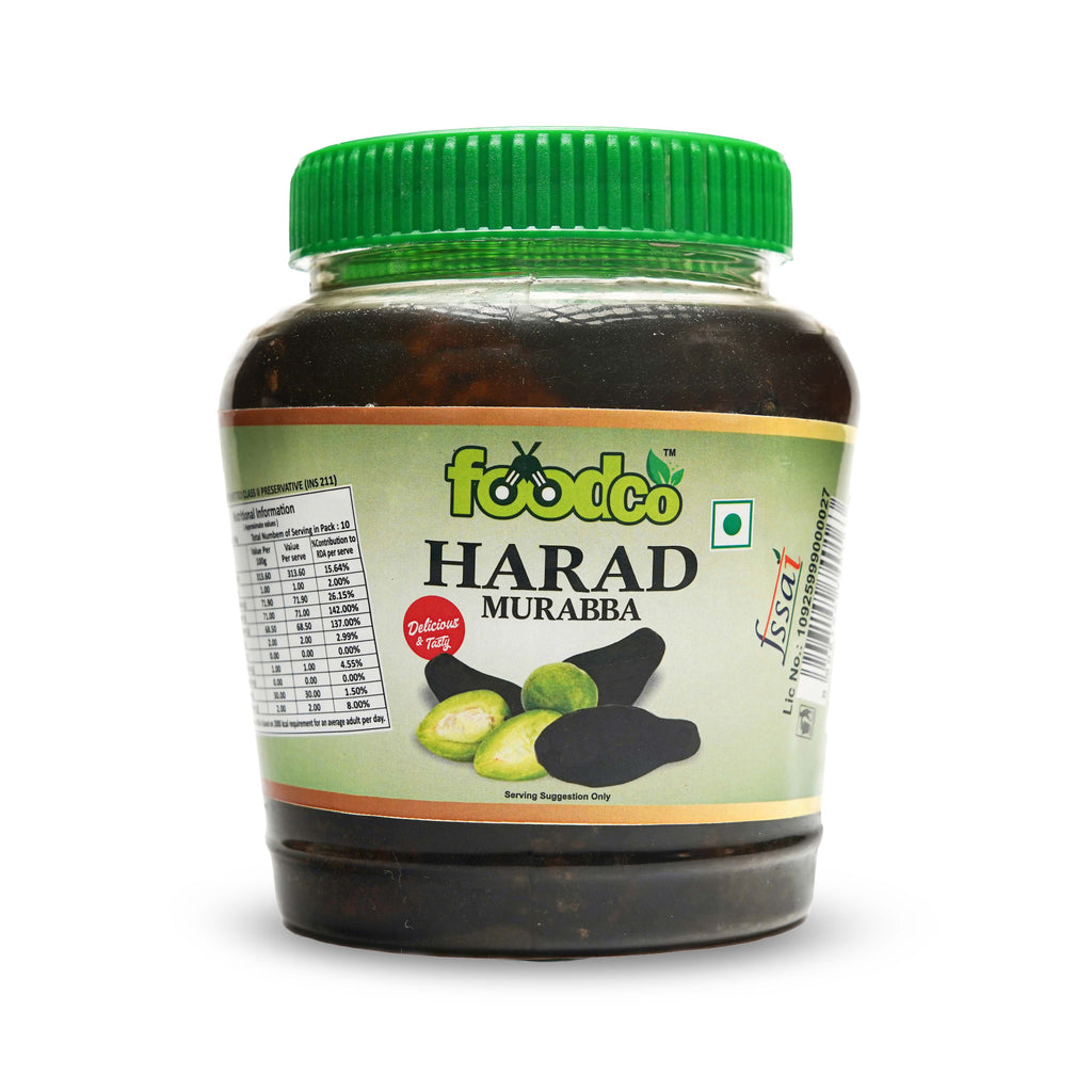 Jar of 'Harad Murabba' with a green lid on a white background