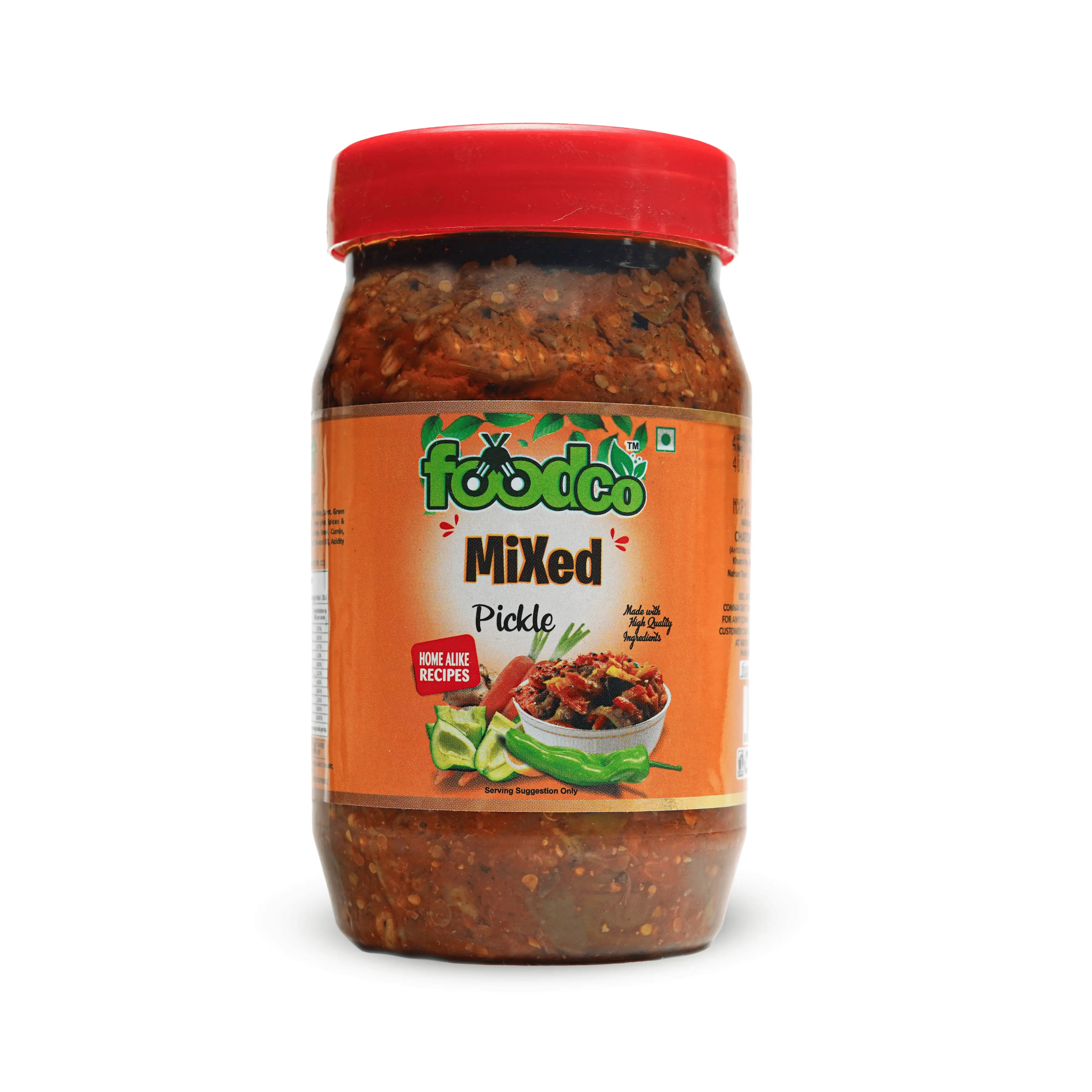 Jar of foodco mixed pickle on a white background