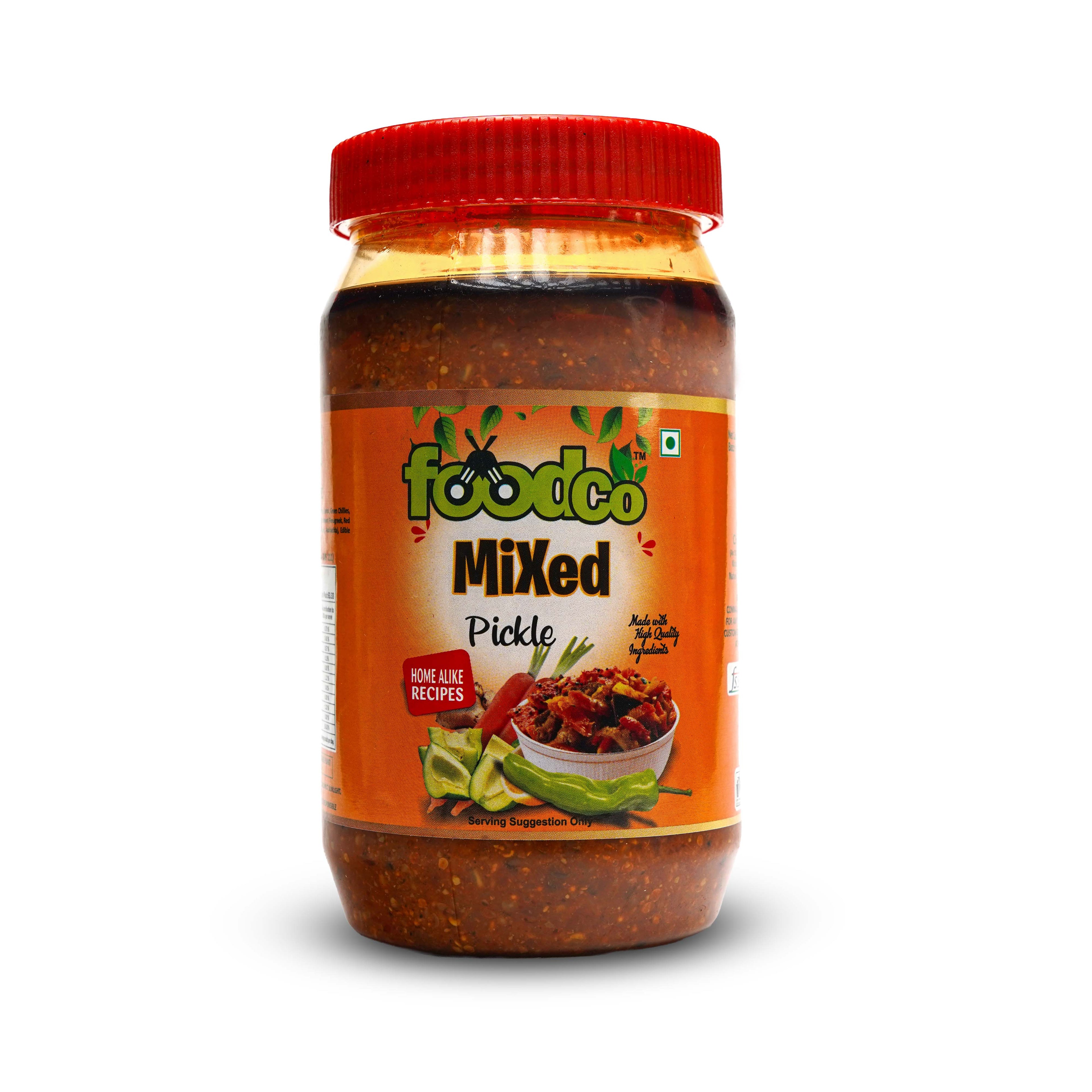 Jar of foodco Mixed Pickle on a white background