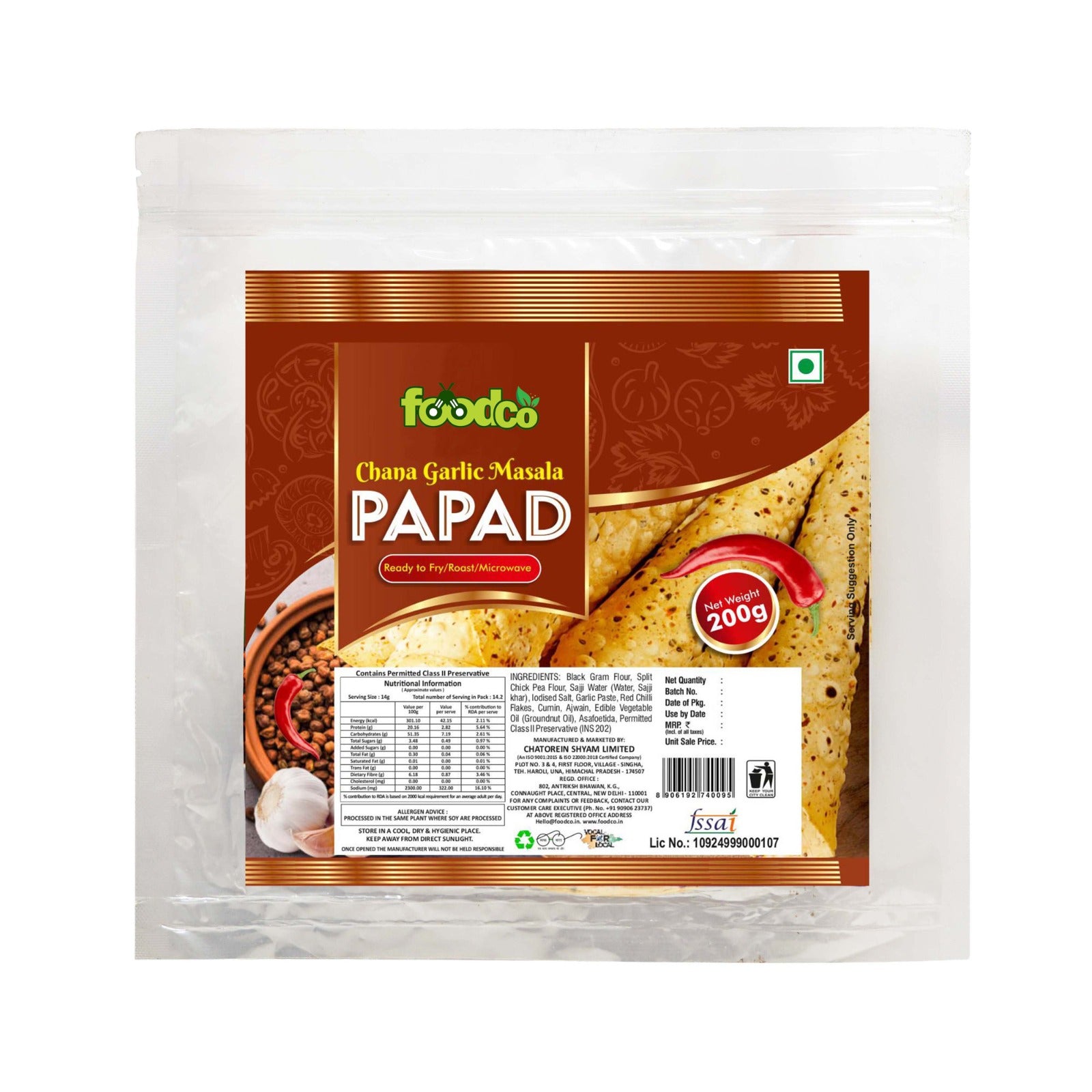 Packaged food product with 'foodco' branding on a white background