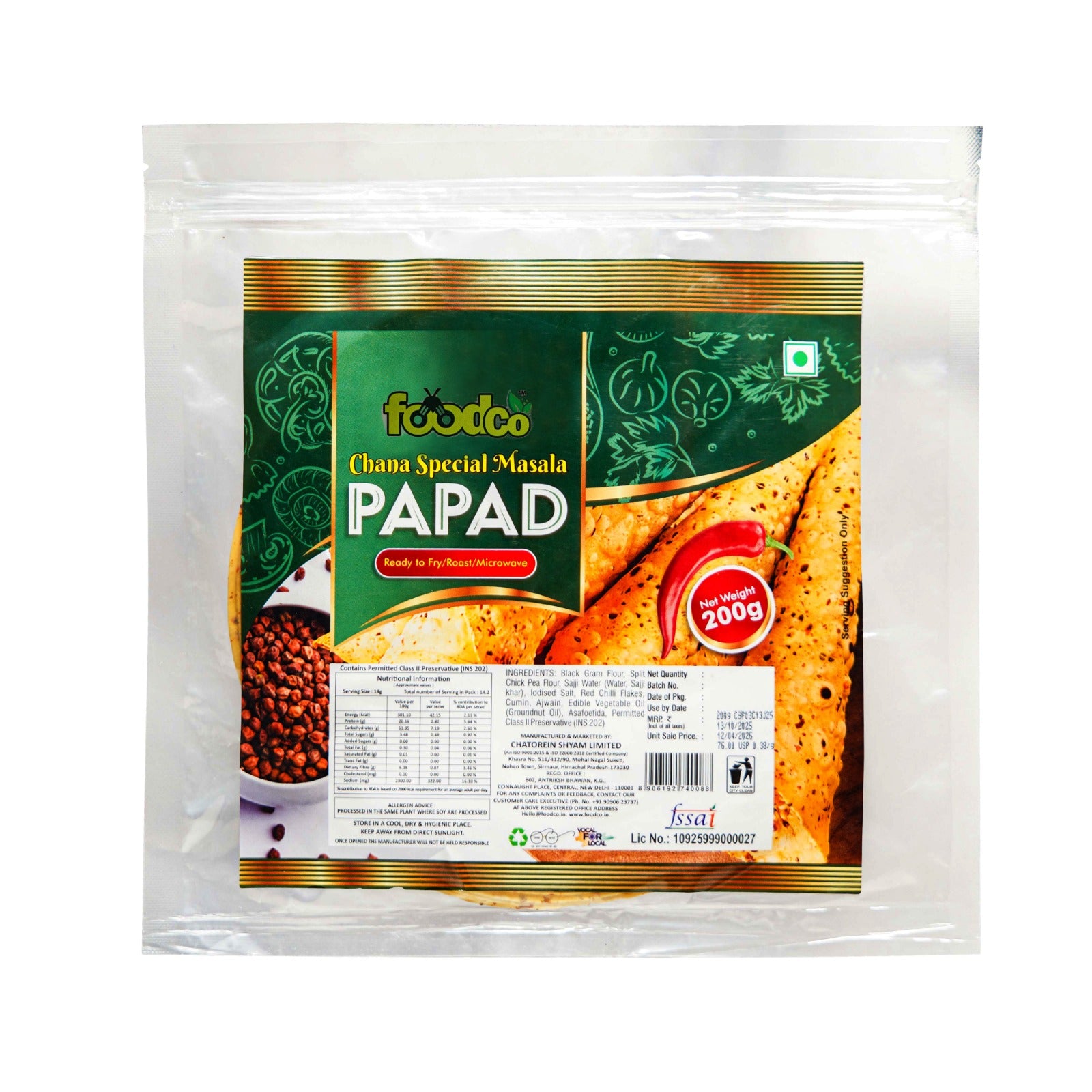 Packaged food item with 'foodco' branding on a white background