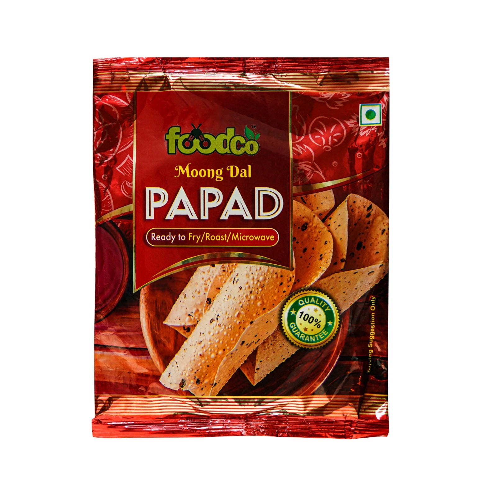 Packaged papad with 'foodco' branding on a white background