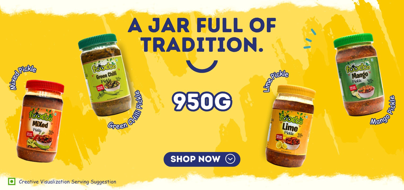 Promotional image of a jar of food with text on a yellow background